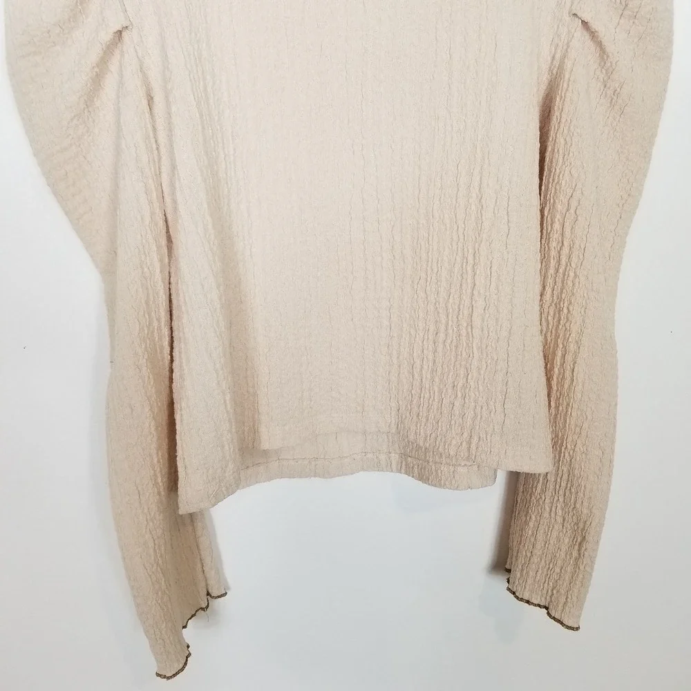FREE PEOPLE Women Ela Mock Neck Puff Sleeve Long Sleeve Top‎ Sz M Ivory Boho
